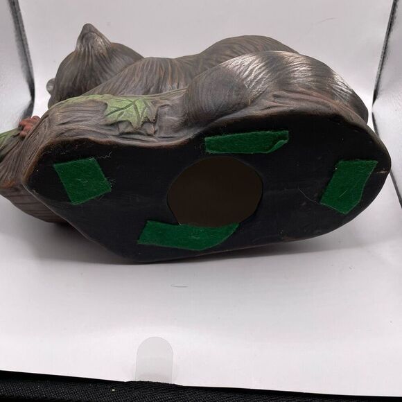 Vintage Ceramic Raccoon On A Log Woodsy Home Decor Collectible - Picture 8 of 9